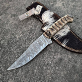 Damascus Hunting Knife with sheath-10.5" Best Camping,Hiking,Tactical,Survival knife for men-EDC Bushcraft Sharp Knife with sheep horn Handle