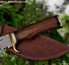 Handmade Damascus steel kukri knife for sale by Ansari Forge.