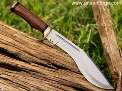 Bushcraft Custom Kukri Knife - D2 Steel Blade, Rosewood Handle, Leather Sheath.