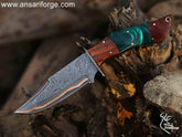 Hand Forged Copper Damascus Hunting Knife with Rosewood Handle by Ansari Forge.