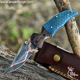 Handmade Copper Damascus Pocket Knife.