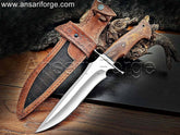 Handmade 13'' Custom D2 Steel Bowie Knife with Walnut Wood Handle and Leather Sheath. Perfect for Hunting, Bushcraft, Camping, Survival, and Skinning.
