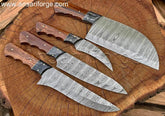 Damascus steel chef knives set with rosewood handles