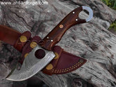 Apex Skinner handcrafted Damascus steel fixed blade Best Deer skinning knife with finger hole grip and rosewood handle.