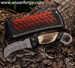 Damascus fixed blade knife twist pattern.