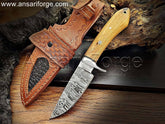 9" Handmade Damascus Steel Knife, Custom Hunting Knife With Sheath