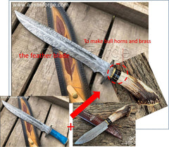 Custom knives order -Feather blade with antler handle