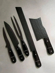 Beautiful black coated flint knapped kitchen knifes set