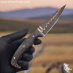 Premium Copper Damascus Hunting Knife in Use – Durable & Razor-Sharp for Survival.