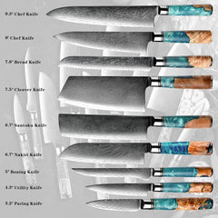 9 Pcs Damascus steel handmade Japanese kitchen knives set unique chef knife set