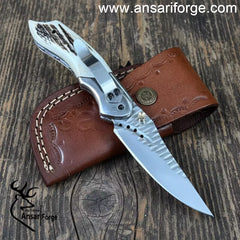 Mirror polished EDC folding knife blade close-up