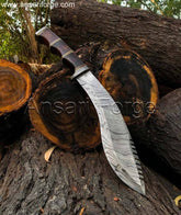 Premium Kukri Knife crafted from high-quality Damascus steel (58 HRC hardness) with a luxurious rosewood handle. Includes a sheath for safe storage and transport. Overall length 17.0 inches.