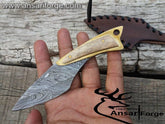 Handmade Damascus steel Everyday carry knife 6.0" inches long - Damascus neck knife With Stag Handle