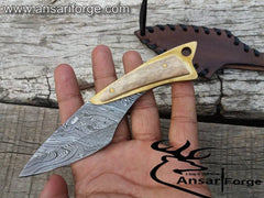 Handmade Damascus steel Everyday carry knife 6.0" inches long - Damascus neck knife With Stag Handle