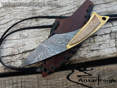 Handmade Damascus steel Everyday carry knife 6.0" inches long - Damascus neck knife With Stag Handle