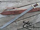 Hand forged Damascus steel sword with twist pattern blade.