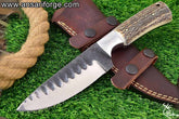 Handmade 1095 Steel Hunting Knife - Stag Antler Tactical Knife With Sheath