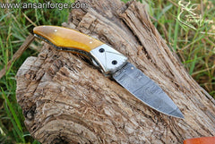 Damascus steel pocket knife - Black Friday Sale