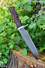Handmade Damascus steel rain drop Bowie knife with leather sheath