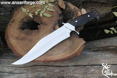 Handmade 440c Stainless Steel 15 Inches Bowie Knife - Fixed Blade Hunting Knives Solid Black Ebony Wood Handle and Stainless steel hilt with Leather Sheath