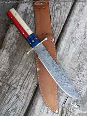 Bowie Damascus Steel Knife With Texas Flag Handle