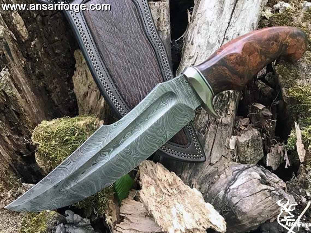 Classic Style Handmade Damascus Bowie Knife 13" inches Hunting Knife Wood Handle & Leather Sheath
