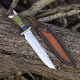 14 Inches Stag Handled Custom Bowie Knife D2 Full Tang Fixed Blade Hunting Knife With Leather Sheath