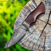 Ansari Forge hand-forged Damascus Feather Knife with beautiful feather pattern and durable full tang blade, perfect as a best hunting knife.