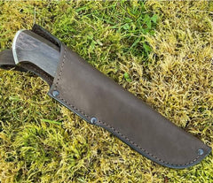 Damascus steel knife hunting with leather sheath