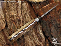 Forged Damascus steel Sheep Horn Handle Hunting Knife