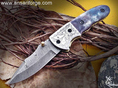 Best Folding Pocket Knife with Damascus Steel Blade and Camel Bone Handle.