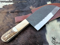 13.0 " inches Handmade D2 steel hammer forged Serbian Chef Knife heavy cleaver with leather sheath