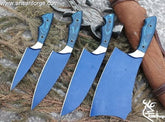 Professional Kitchen Knives Custom Made Damascus Steel 4 pcs of Utility Chef Knife Set with Chopper Cleaver Pocket Case Roll Bag