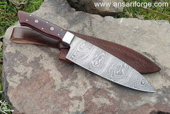 Professional Damascus Chef Knife, 360-layers Handmade 8" Damascus Kitchen Knife, Japanese With Leather Sheath | Ansari Forge
