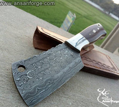7 Inch Meat Cleaver Knife Damascus Steel Rain Drop Wood Handle