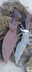 Damascus Survival Hunting Knife with Sheath, 15-inch Fixed Blade Tactical Bowie Knife with Sharpener for Camping, Outdoor, Bushcraft