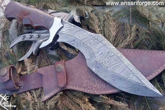 Damascus Survival Hunting Knife with Sheath, 15-inch Fixed Blade Tactical Bowie Knife with Sharpener for Camping, Outdoor, Bushcraft