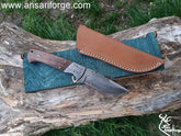 8 inches forged Fixed blade Damascus steel hunting , deer skinning knife with sheath