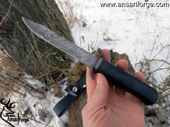 Handmade Fixed Blade Damascus Bowie Hunting Knife With Sheath