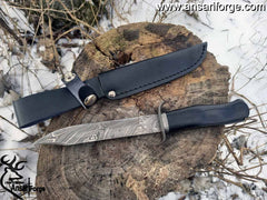 Handmade Fixed Blade Damascus Bowie Hunting Knife With Sheath