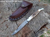 Handmade Damascus steel French Traditional Folding Blade Pocket Knife With Knife Sharpener Best For Hunting , Camping , EDC & Kitchen Works .