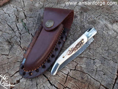 Handmade Damascus steel French Traditional Folding Blade Pocket Knife With Knife Sharpener Best For Hunting , Camping , EDC & Kitchen Works . Laguiole folding knife with damascus blade - Collector edition