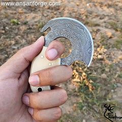 Damascus Steel EDC Knife 4" Fixed Blade Mini Knife for Skinning,Survival,Camping and Outdoor Enthusiasts with Natural Handle and Leather Sheath