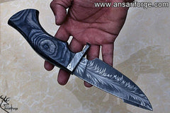 Custom handmade Damascus steel feather pattern hunting knife with pakka wood handle and leather sheath-EDC knife-knives-beautiful knives