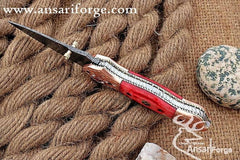 Damascus steel pocket knife Engraved bolsters
