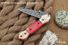 Damascus steel pocket knife Engraved bolsters