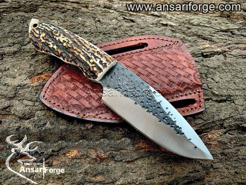 Custom handmade 1095 steel full tang stag handle hunting knife