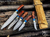 Professional Damascus Steel Chef Knife Set 5 pcs with Leather case