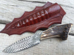 Custom made stag antler handle flint knapped hunting knife