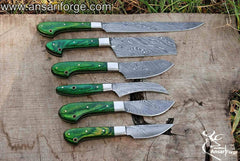 Best Damascus Kitchen Knife Set With Pakka Wood Handles Green